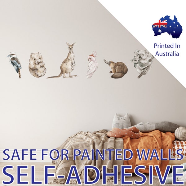 Australian Native Animal Wall Decal - Watercolour Sticker for Nursery & Kids Bedroom - Decor Decoration Print - Boy Girl Kangaroo Koala