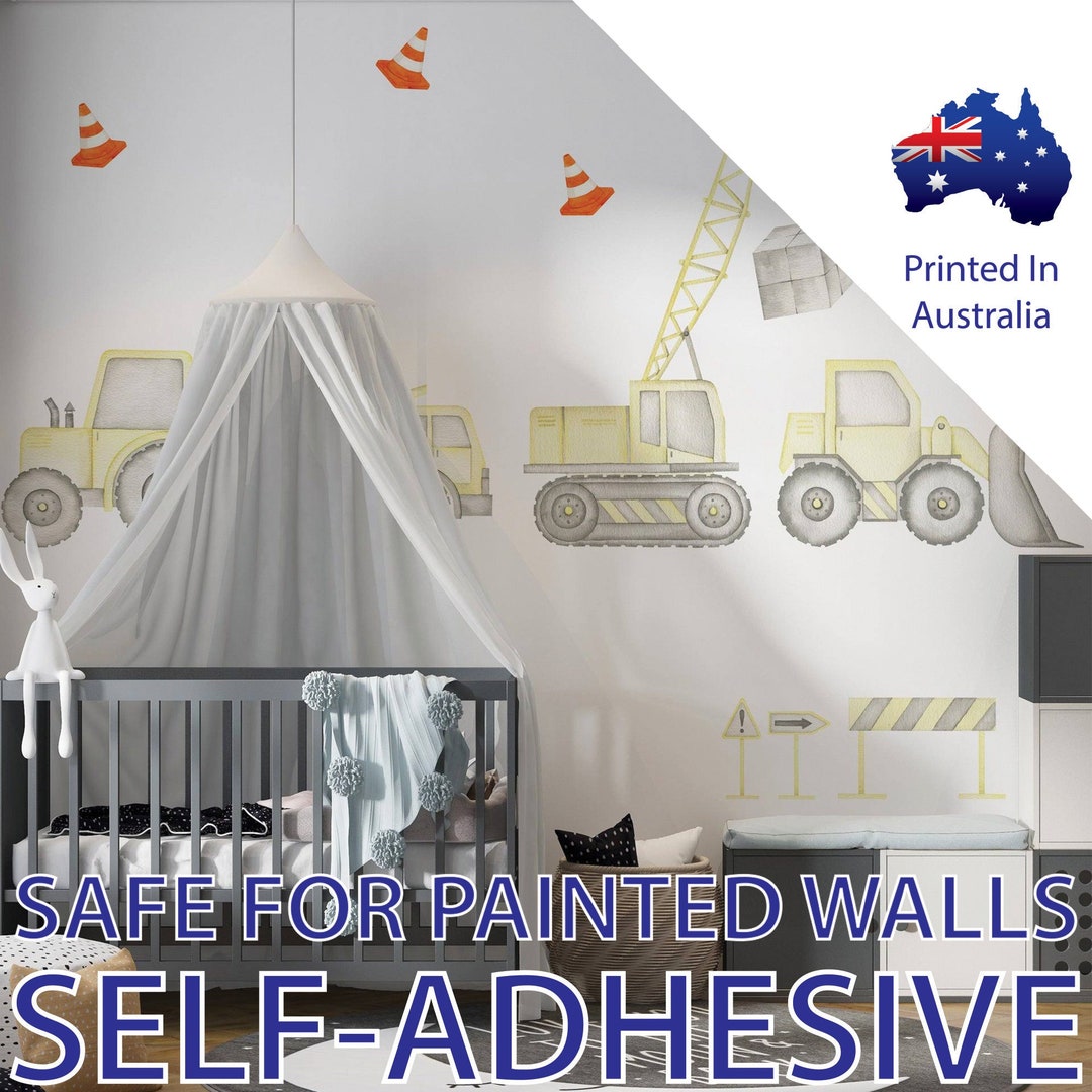 Road Construction Wall Decal Watercolour Sticker for Nursery & Kids Bedroom Decor Decoration