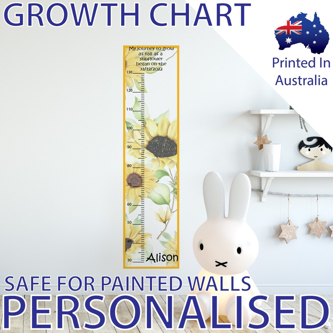 Personalised Sunflower Growth Chart Sticker Decal Fabric Nursery