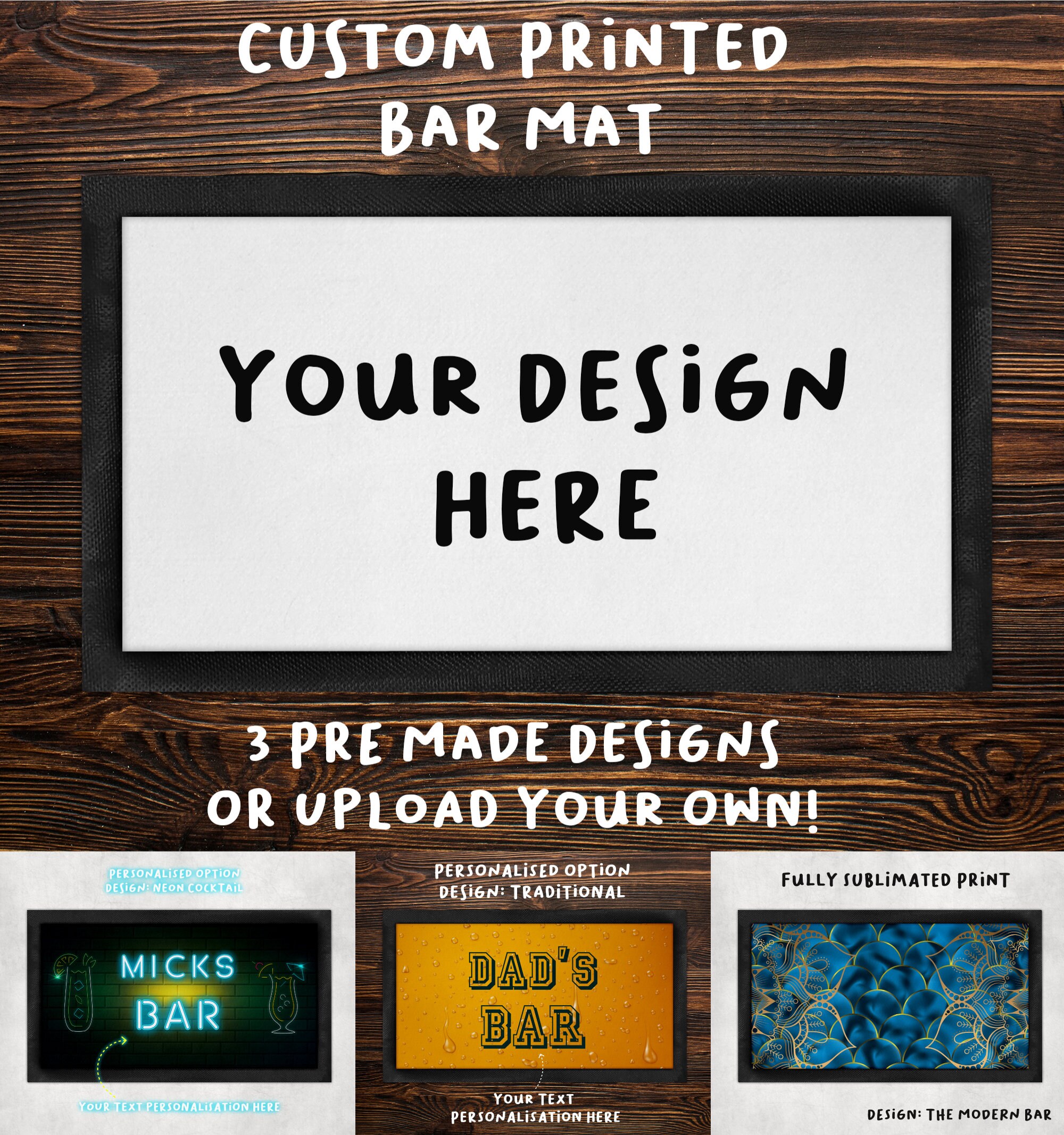 Custom Printed Bar Mat Personalised Gift Beer Cocktail Etsy