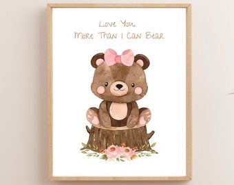 Nursery Printable Wall Art, Woodland Animals Decor, Watercolor Bear Art Print