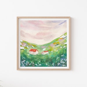 Weite Landschaft: Aquarell Kunstdruck, Zeitgenössische Landschaftskunst, Abstrakte Malerei, Landschaft