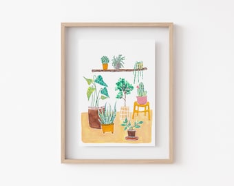Impression d'art aquarelle de plantes d'intérieur : illustration de plante botanique