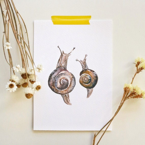 Slow and Steady Snails: Watercolor Art Print Nature Art Work | Etsy