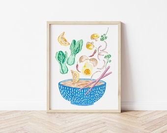 Noodle Soup Watercolor Art Print: Wall Decor
