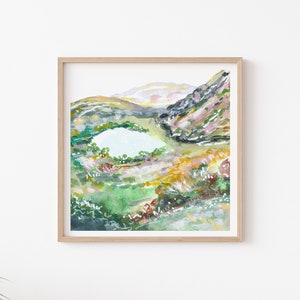 Hügelige Landschaft: Aquarell Kunstdruck, Zeitgenössische Landschaftskunst, Abstrakte Malerei, Landschaft