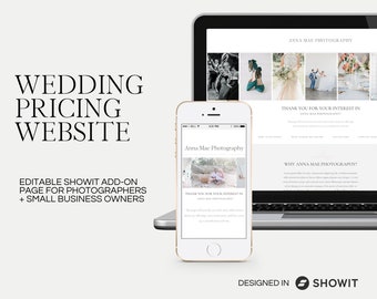 Wedding Photographer Pricing Website - Showit Template (Digital Download)