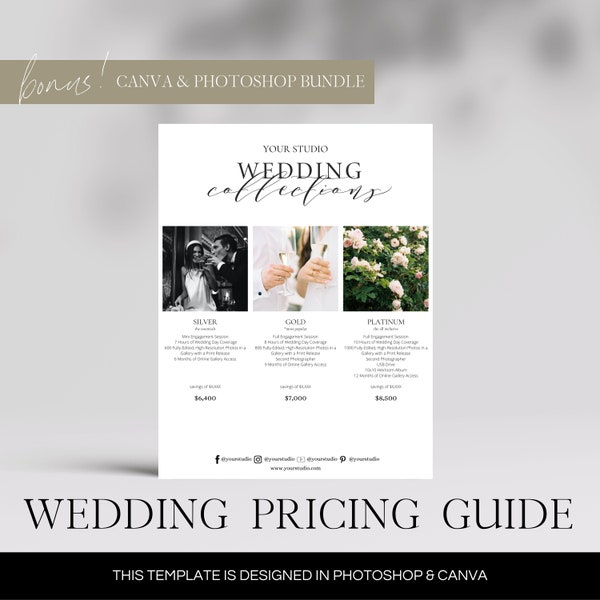 Wedding Pricing Guide for Photographers | Customizable Canva Template | Pricing Guide | Photographer Pricing Guide | Canva Photoshop Bundle