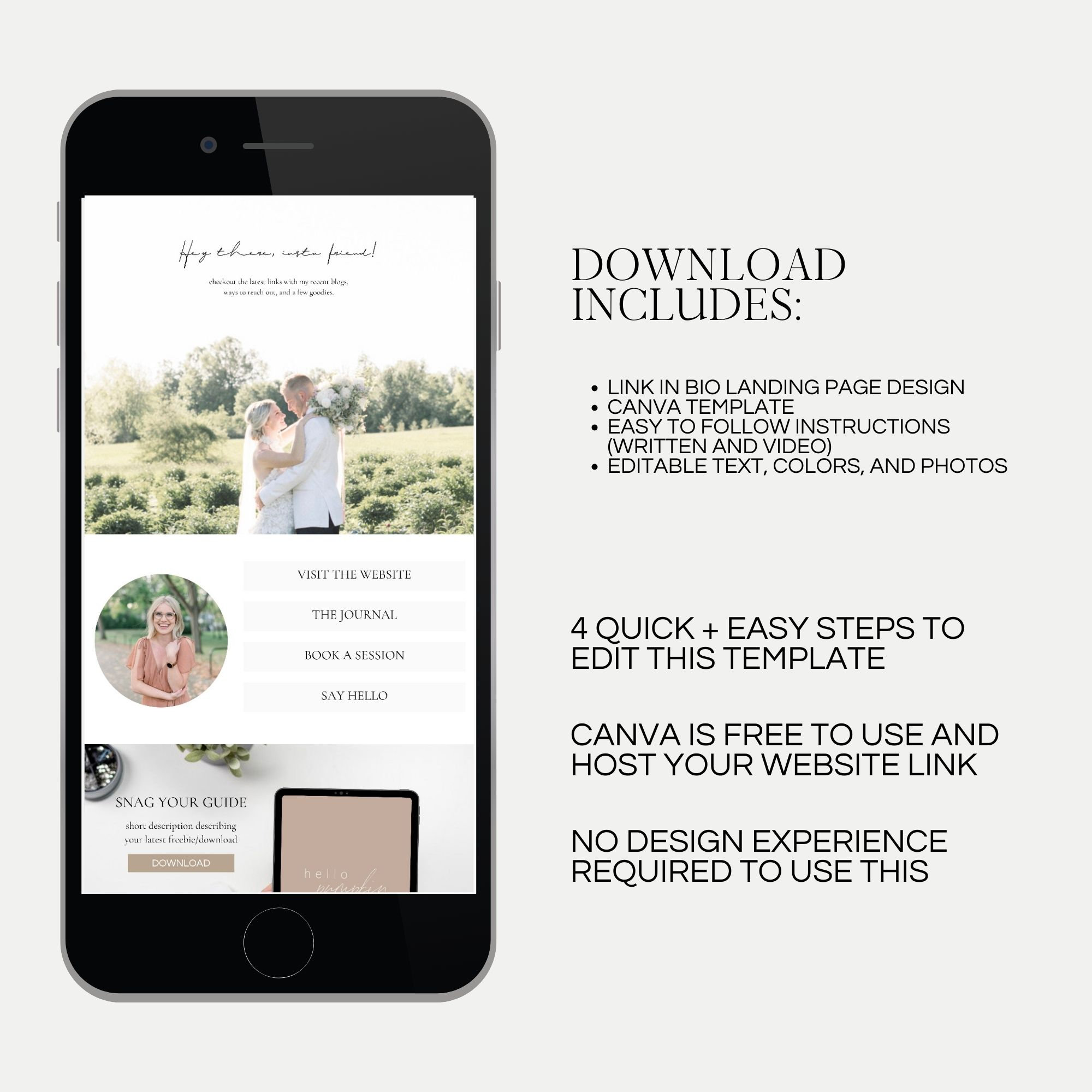 Instagram Link in Bio Template - CANVA, Landing Page, Link in Bio ...