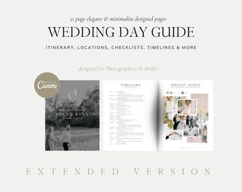 Wedding Day Guide Template: Elegant Timeline for Brides & Photographers (Canva Editable)