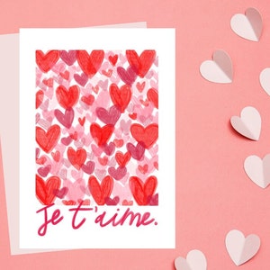 Carte de St-Valentin - Cœurs en aquarelle