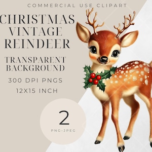 Reindeer Clipart | Reindeer PNG Files | Christmas Clipart | Vintage Reindeer | Retro Reindeer Png | Instant Digital Download, Cute Deer.