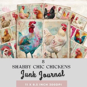 Papiers de journal vintage poulet shabby chic, pages de ferme vintage imprimables, parfaits pour le scrapbooking, la fabrication de cartes et les travaux manuels