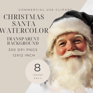 Clipart de aquarela de Papai Noel inspirado no vintage, PNGs de Papai Noel para férias, imprimíveis, artesanato de Natal, cartões, etiquetas de presente, sublimação, projetos DIY