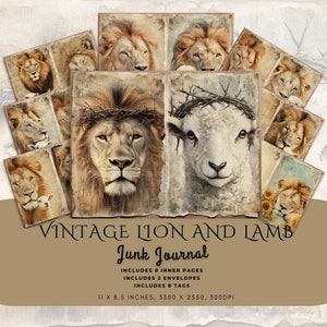 Kit diario Leone e Agnello, Arte effimera stampabile - Pagine di download digitale - Leone di Giuda e Agnello di Dio - Perfetto per scrapbooking, stampa