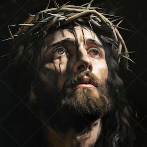 The Savior’s Crown of Suffering | Christian Wall Art Print | Jesus with Crown of Thorns | Inspirational Religious Decor | Digital Download.