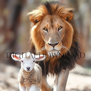 Lion And Lamb, Lion of Judah with Lamb Printable Wall Art Symbol of Strength and Purity, Perfect for Religious Home, Church Digital Download