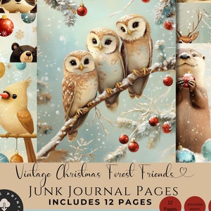 Weihnachten Tiere und Waldfreunde Junk Journal Printables | Vintage Urlaub Critter Art, Scrapbooking, Journals, Karten, kreatives Basteln