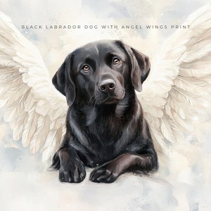 Black Lab Dog with Angel Wings Pet Memorial Printable Wall Art, Labrador Retriever Pet Loss Sympathy Rainbow Bridge Remembrance Print.
