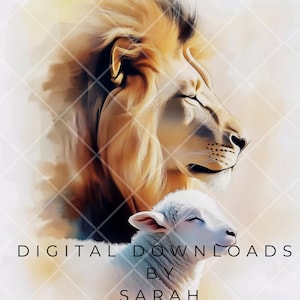 Lion and Lamb Watercolor Inspired Print Christian Printable Wall Art Spiritual Artwork for Home, Church Worship Digital Download for Prints