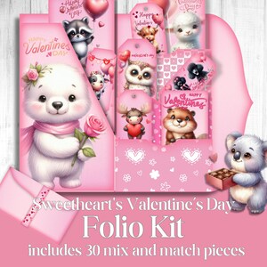 Sweetheart's Valentinstag Card Folio Kit Junk Journal Ephemera, Druckbare Rosa Valentinstag Handwerk, Romantische Digitale Papiere, Scrapbooking