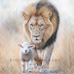 Lion and Lamb Symbol of Peace - Christian Printable Wall Art - Spiritual Artwork for Home Décor  Religious Digital Download for Faith Print