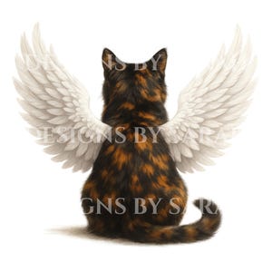 Tortoiseshell Angel Cat With White Wings Printable Wall Art Memorial Decor, Pet Loss, Cute Spiritual Rainbow Bridge Print for Home and Gift.