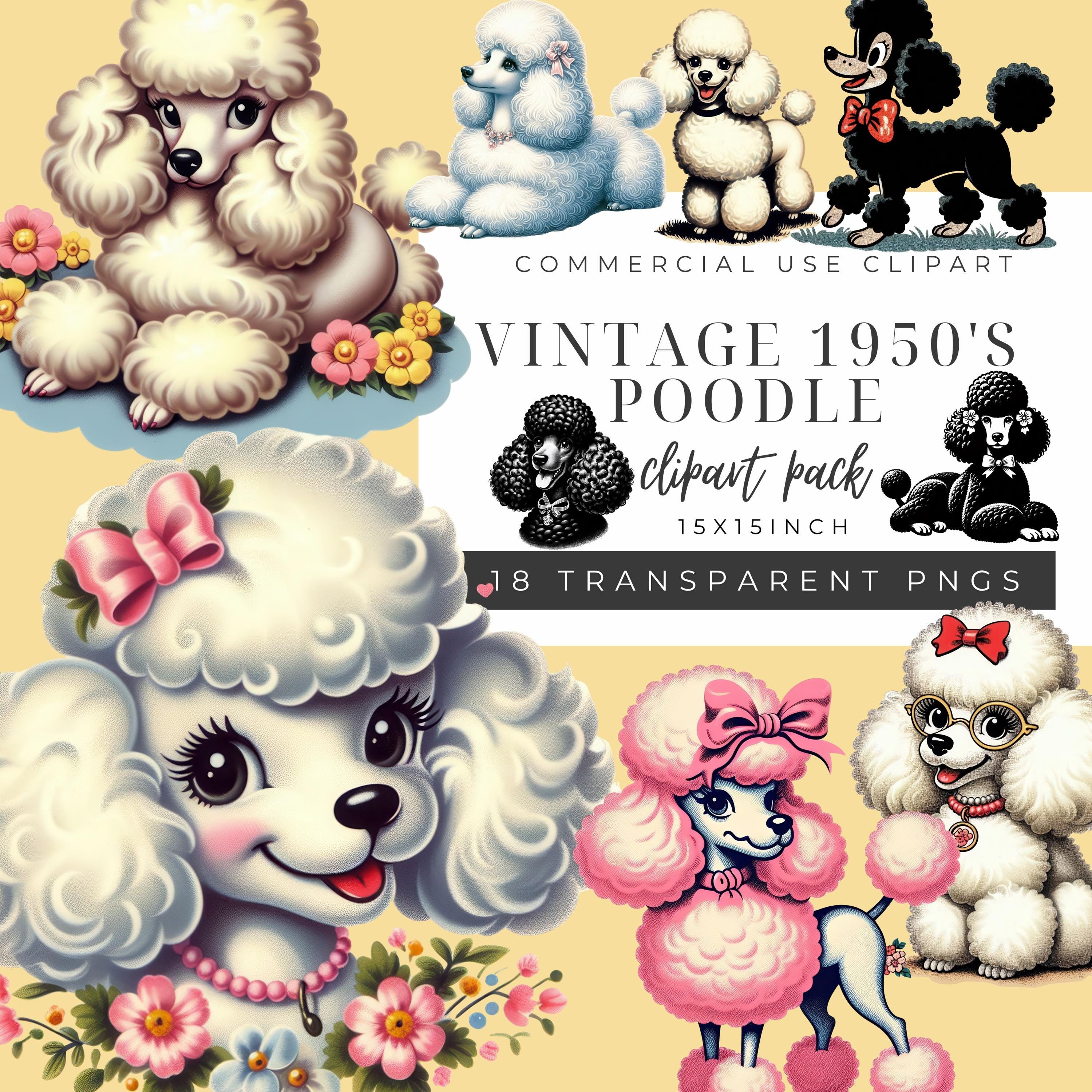 ヴィンテージプードルのクリップアート：1950年代のレトロな犬のPNG 