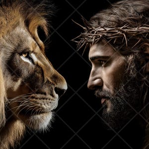 Jesus The King of Kings and the Lion of Judah, Black Background Christian Wall Art Faith and Majesty Digital Download | Religious Home Print