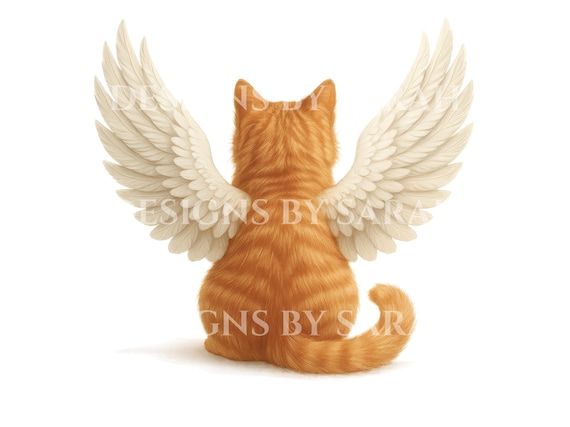 Orange Tabby Cat Angel Wings Memorial Art: Pet Loss Remembrance