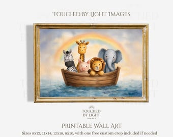 Noah's Ark Nursery Print, Rainbow Safari Animals (Digital Download)