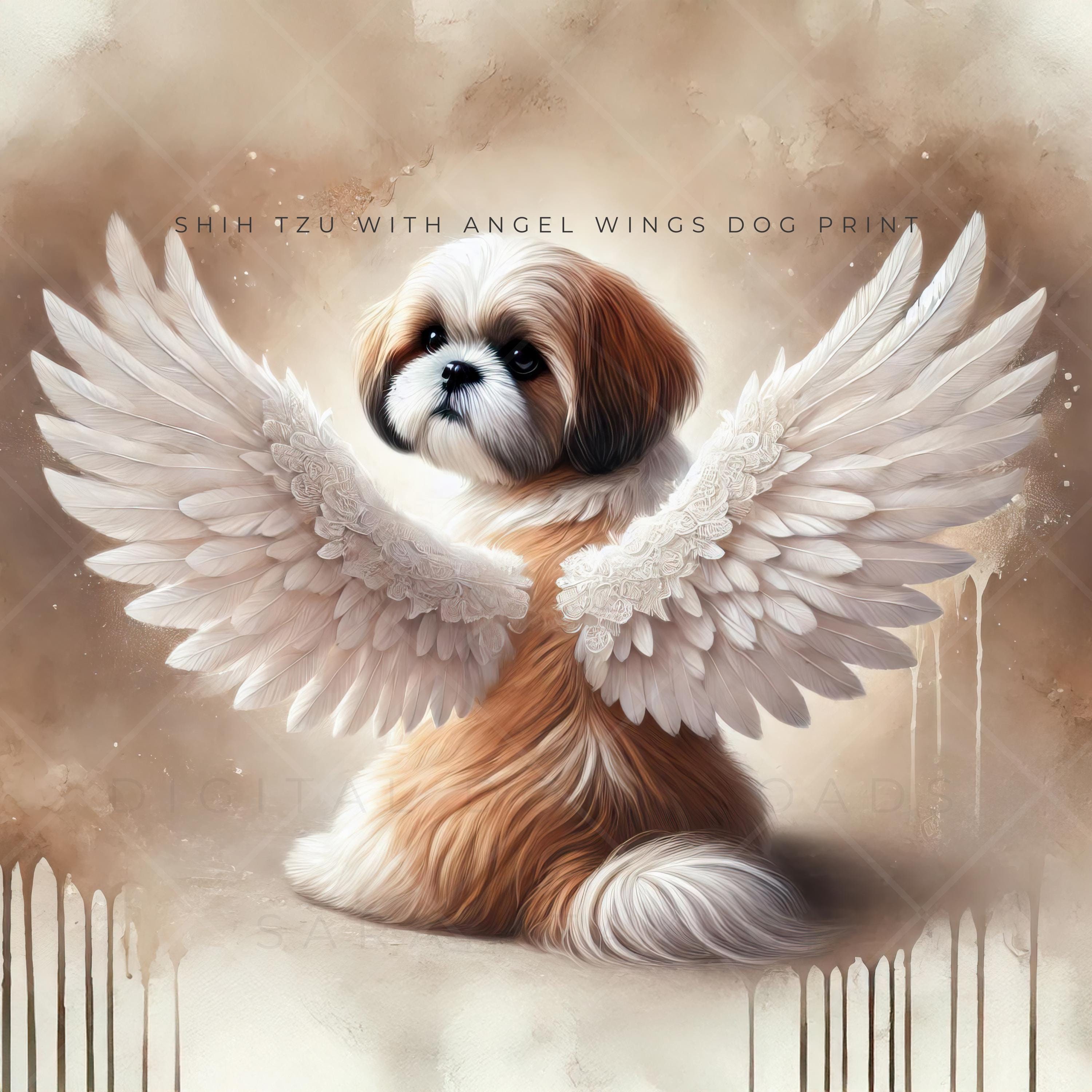 Brown and White Shih Tzu Angel Wings Memorial Print for Pet Loss, Dog ...