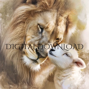 Lion And Lamb Eternal Guardians: Lion Of Judah and Lamb Wall Art Symbol of Faith, Peace, Ideal Christian Gift, Digital Download, Printable.
