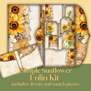 Sunflower Folio Kit for Junk Journals Rustic Ephemera for Scrapbooking, Card Making, Collage Art, Printable Vintage Sunflower Digital Papers
