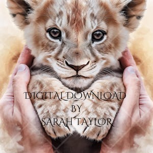 Lion Of Judah Cub In Jesus Hands - Printable Christian Decor, Biblical Artwork, Religious Faith Gift for Home, Church, Nursery Room Print.