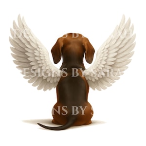 Dachshund Dog Memorial Wall Art with Angel Wings, Short Haired Brown Dachshund Pet Loss Printable, Dog Remembrance Printable Poster Gift