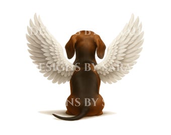ダックスフントの天使の羽のメモリアルアート：短毛犬を亡くした方への