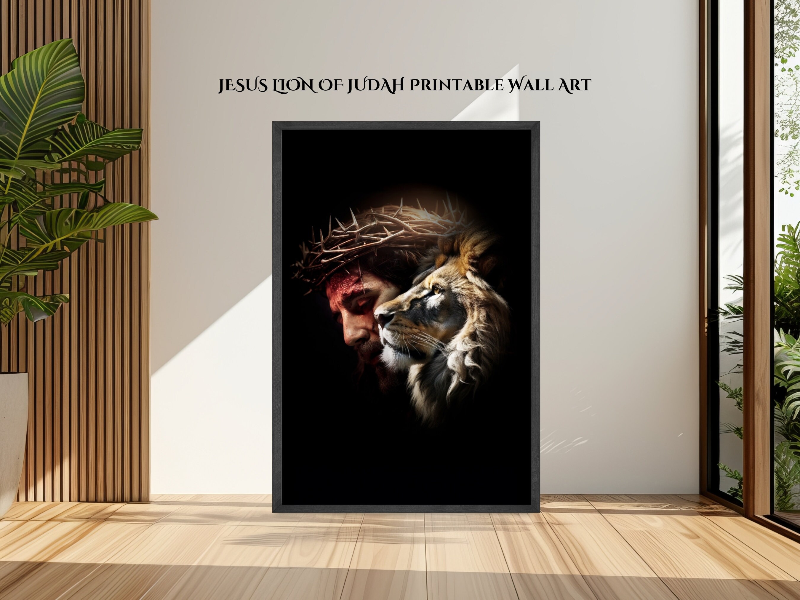 Dipinto su tela raffigurante il leone e Gesù, decorazione murale di Dio per la casa, regalo per cristiani, dipinto di Gesù, leone di Giuda, arte di Cristo - Italia