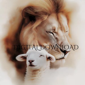 Lion and Lamb Christian Wall Art | Watercolor-Inspired Printable Download | Biblical Art for Home Decor | Faith-Based Religious Decor Print.