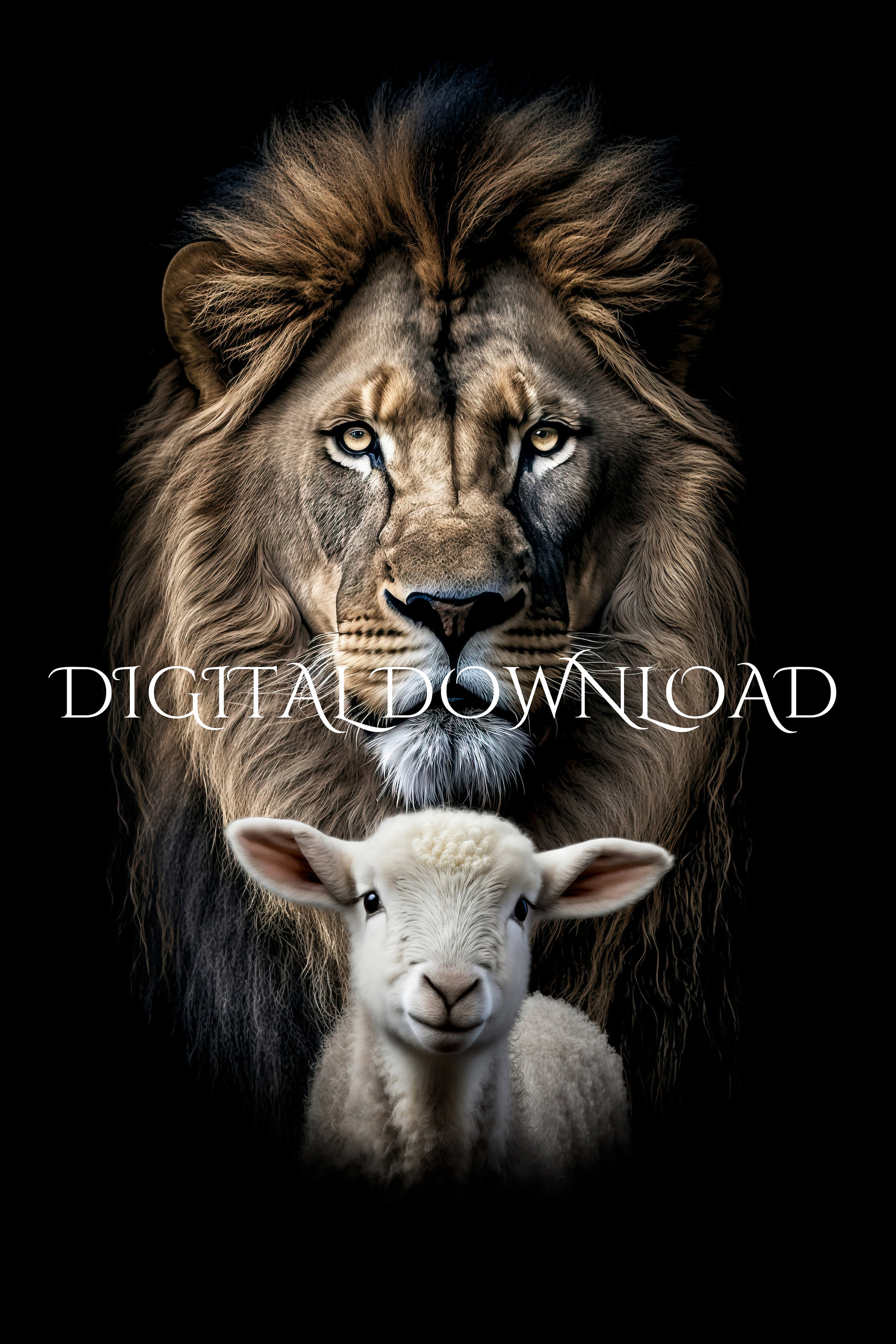 Quadro Su Tela Leone E Agnello – Stampa Artistica Religiosa Cristiana Con Croce Tra Le Nuvole, 30x40 O 40x60 Cm, Per Casa E Chiesa