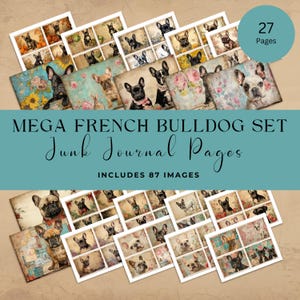 Junk Journal Französische Bulldogge Haustier Hund, Seiten mit Vintage Papieren, Perfekt für Kinder Scrapbooking, Kunsthandwerk, Hundeliebhaber, Digitaler Kunst Spaß.