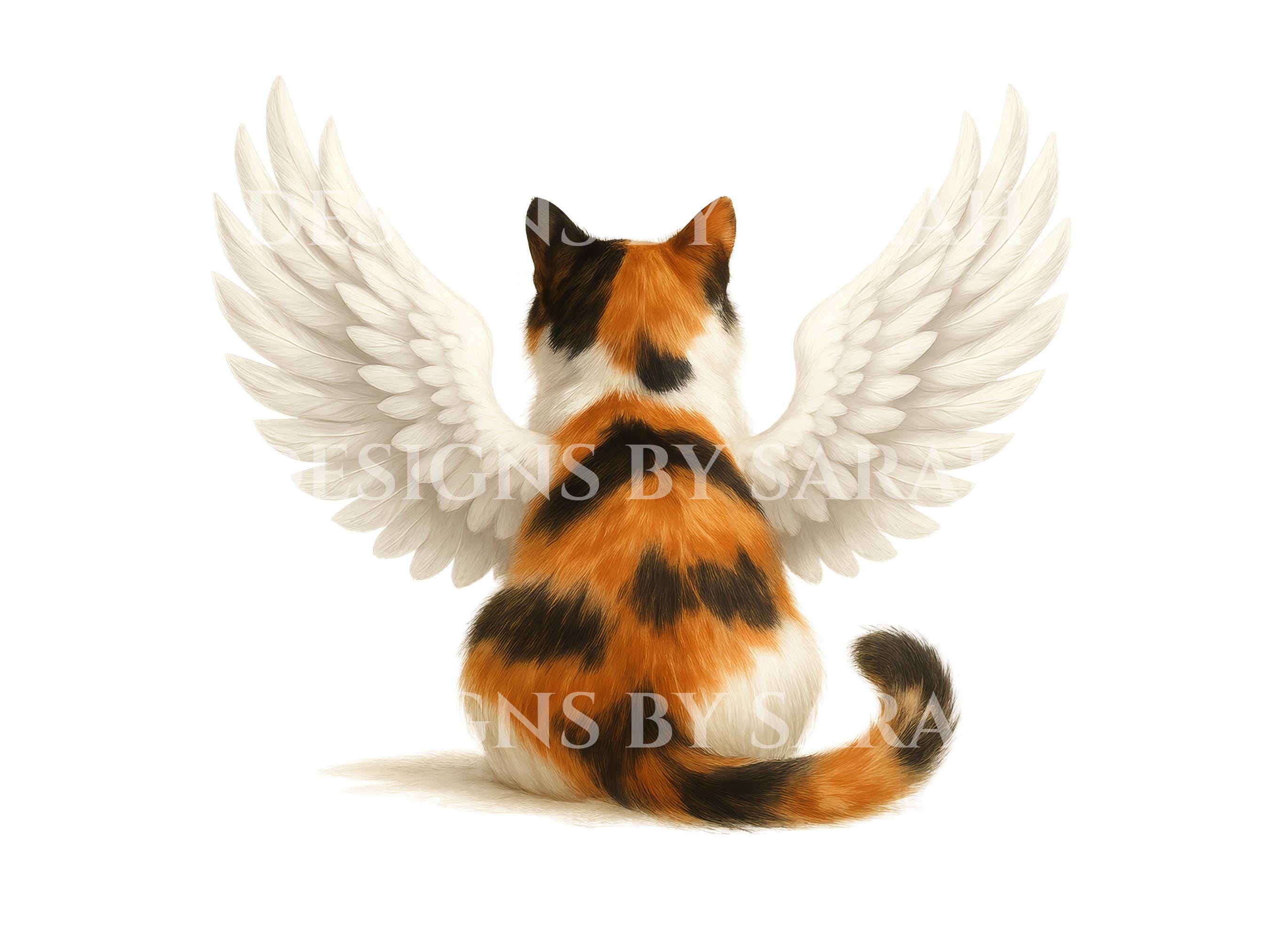 Calico Cat Angel Wings Memorial Print: Rainbow Bridge Pet Loss