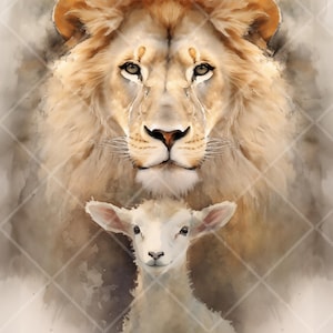 Lion and Lamb Watercolor Inspired Print Lion of Judah and Lamb of God Christian Printable Wall Art Religious Art for Home Faith and Worship