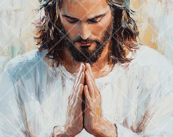 Jesus in Prayer Art: Faith-Based Christian Home Decor (Digital Download)