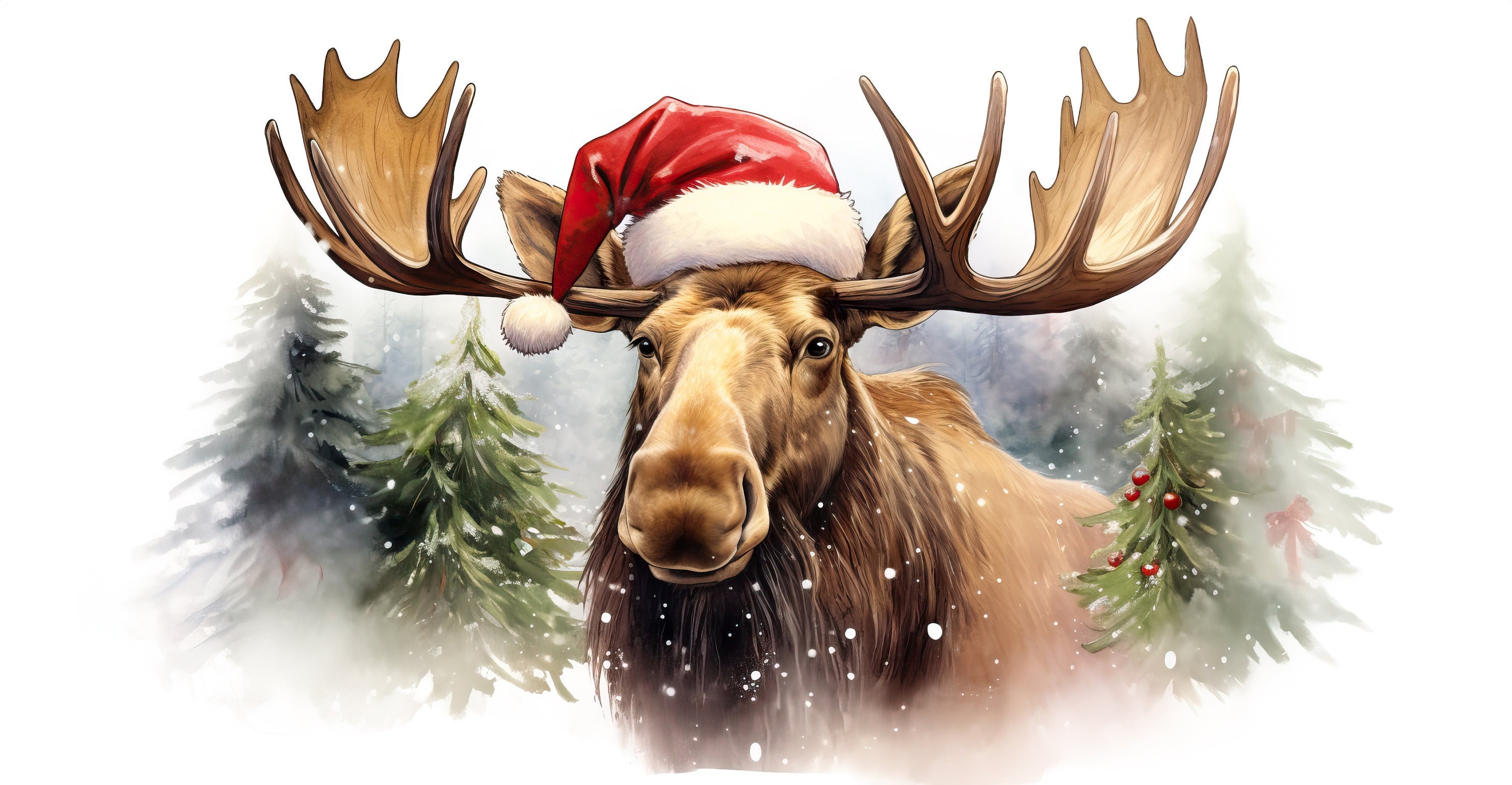 Christmas Bull Moose, DIGITAL DOWNLOAD, Watercolor Bull With Antlers