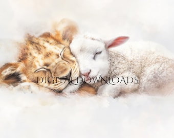 Lion and Lamb Watercolor Print: Nursery Wall Art (Digital Download)