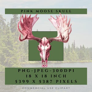 Pink Elch Schädel Sublimation Grafikdesign Perfekt für Jäger, rustikale Wohnkultur ideal für T-Shirts Elch Geweih Clipart druckbares Design