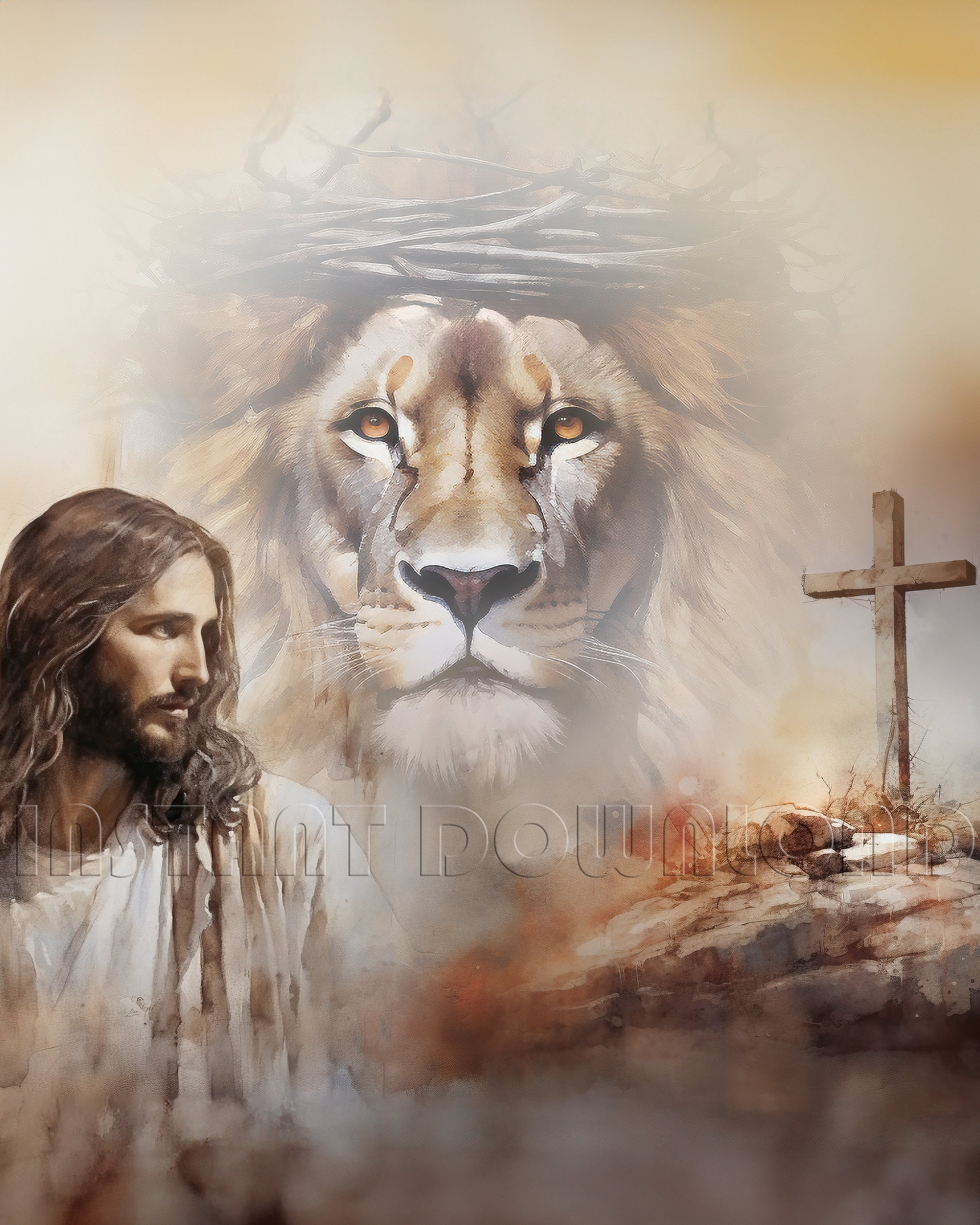ライオンと子羊の水彩画 - クリスチャンデジタルダウンロード - Etsy 日本