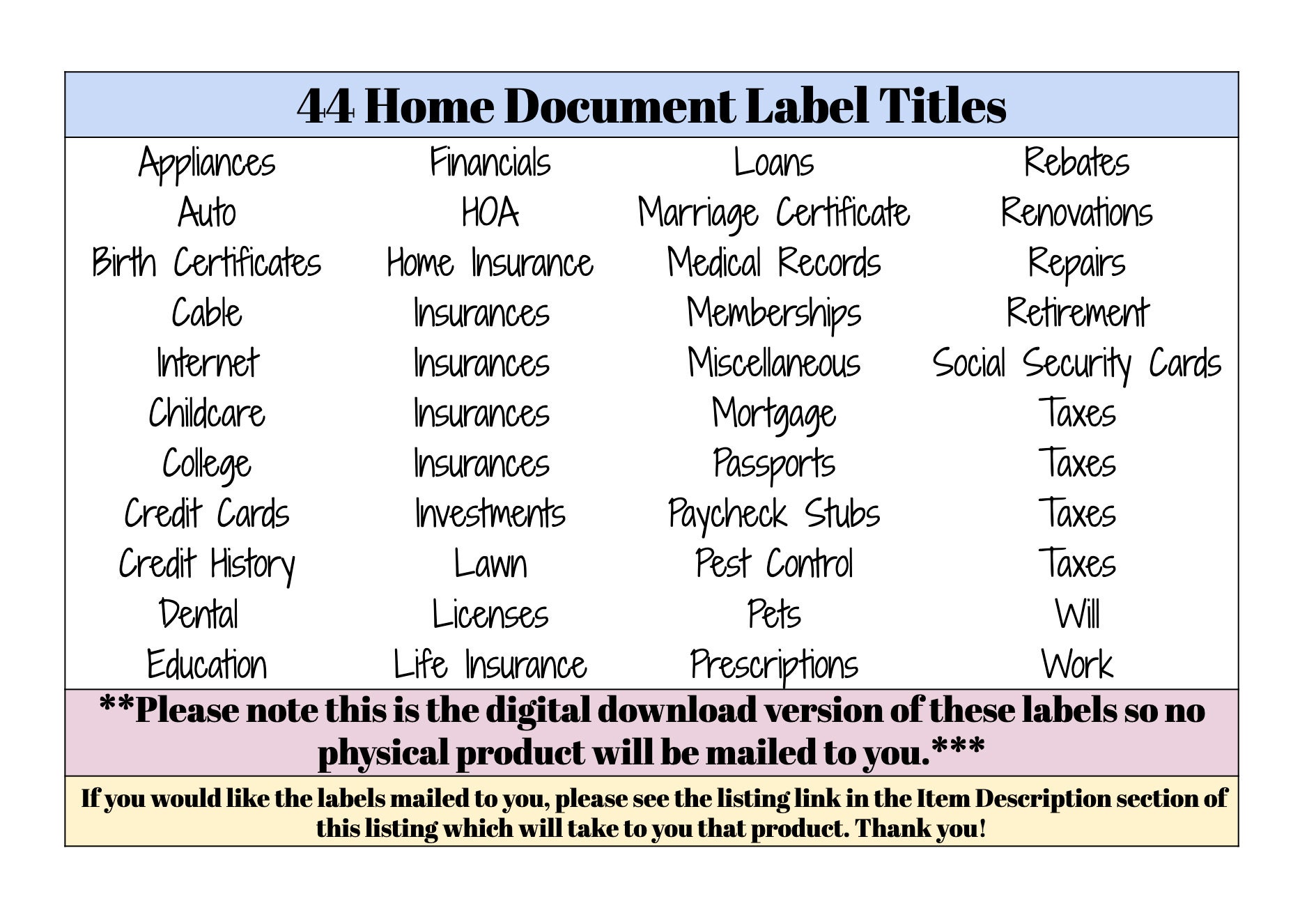Documents With Labels Home Document Labels DIGITAL DOWNLOAD, Home Organization Labels ...