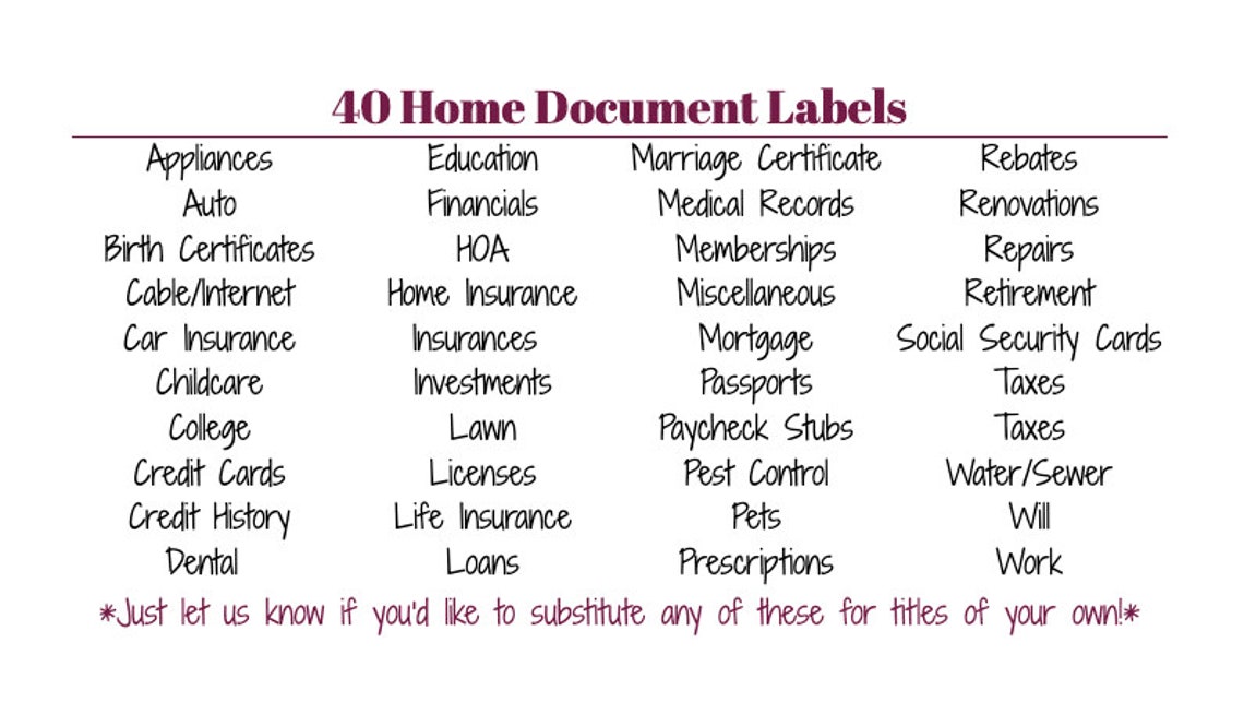 Home Documents Labels Household Filing Decal File Etsy